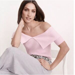 NWT Loft Versa New Foldover Off Shoulder Sweater Mother of Pearl Pink Size Med